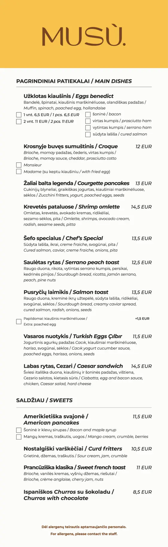 Musu brunch maisto meniu