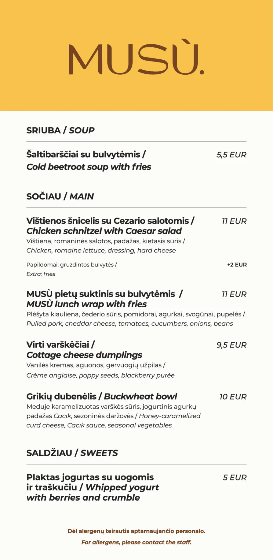Musu brunch maisto meniu pietu meniu